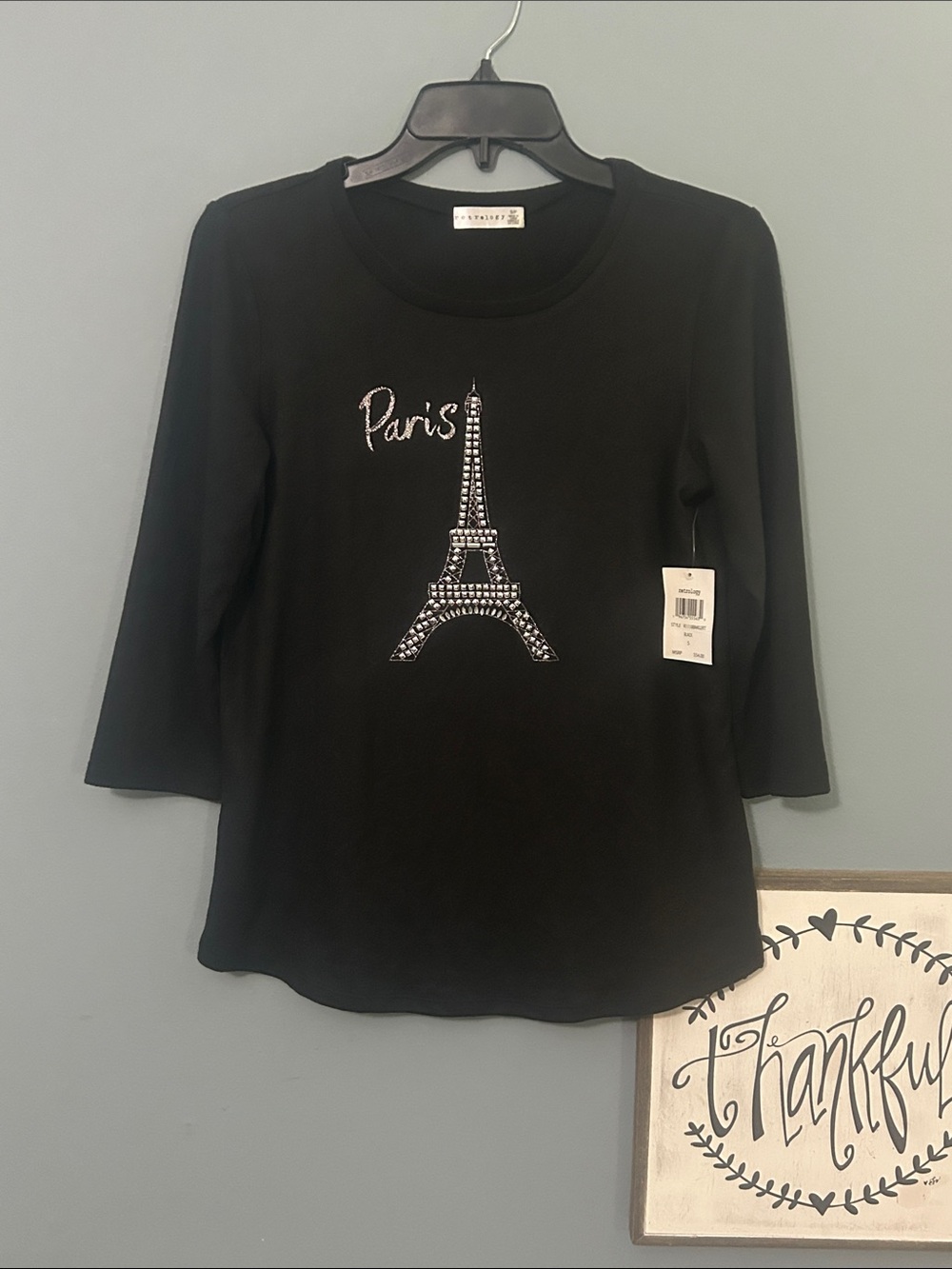Retrology NWT Women's Black Paris Eiffel Studio Embellished Tunic